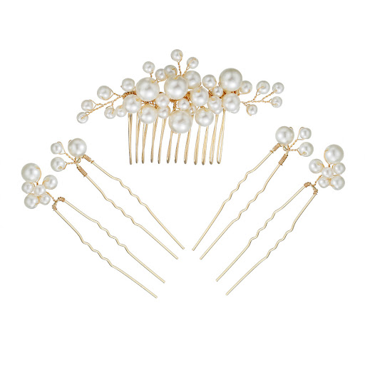Title 2, Handmade Pearl U-Shaped Hairpin and Tiara Set f...