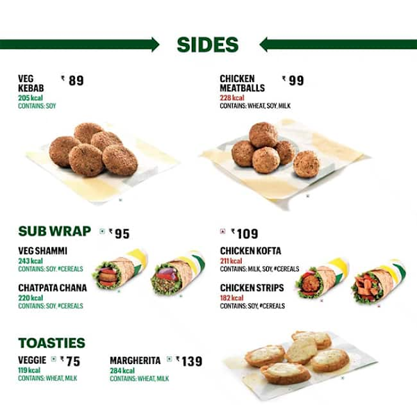 Subway menu 