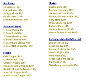 Brew Culture menu 