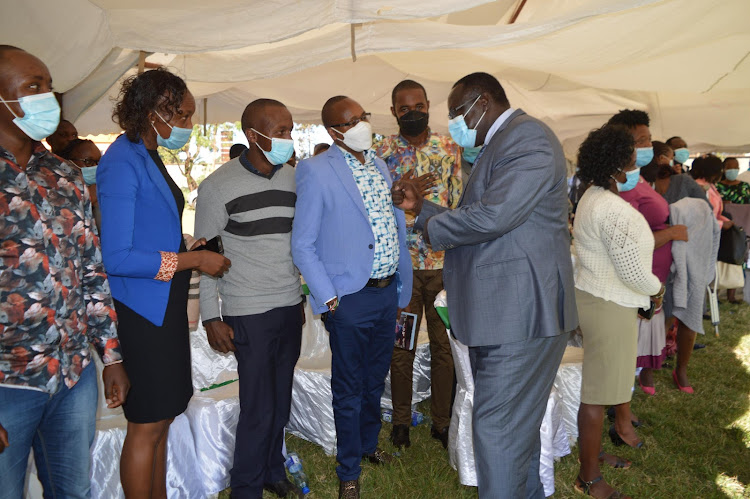 Governor James Nyoro with county government officers who were promoted in various departments on November 18,2021