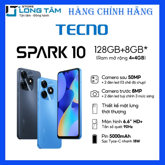 Điện Thoại Di Động Tecno Spark 10 (4G+4G/128G) - Hàng Chính Hãng