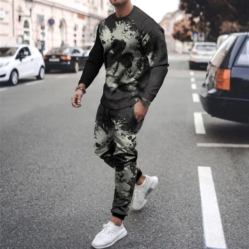 Conjunto deportivo holgado de otoño e invierno con estampado de la letra K, manga larga y pantalones largos, cómodo y versátil para el deporte.
