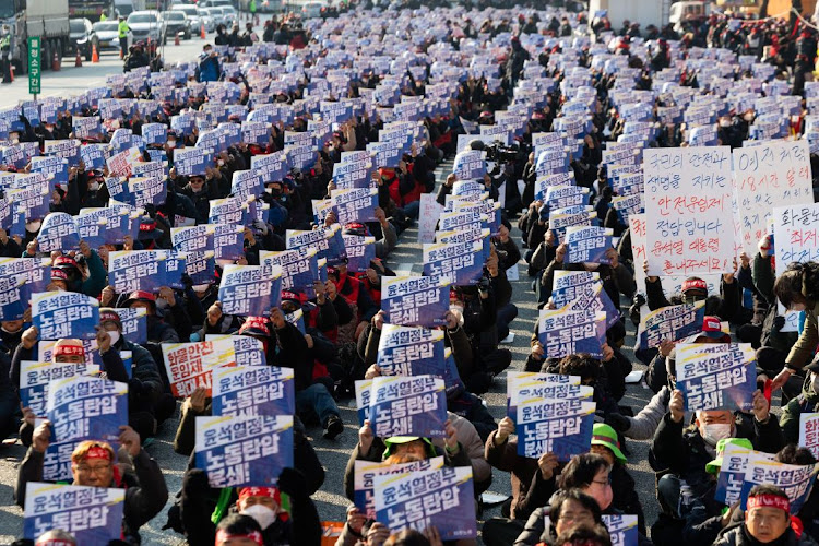 Members of the Korean Confederation of Trade Unions protest in Uiwang, South Korea, December 6 2022. Picture: SEONG JOON-CHO/BLOOMBERG