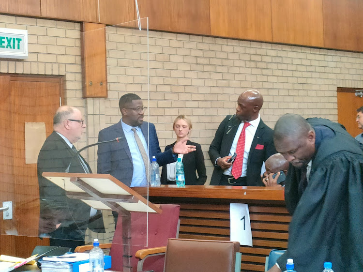 Former Eskom boss Matshela Koko and other accused appearing in the Middelburg specialised commercial crimes court on Thursday. Picture: ISAAC MAHLANGU.