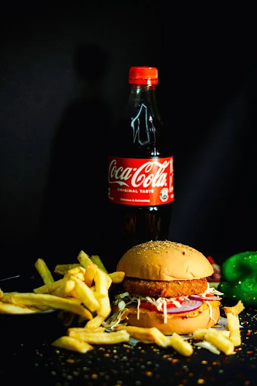 Chicken Spicy Burger With 1 French Fries And Coke [250 Ml]