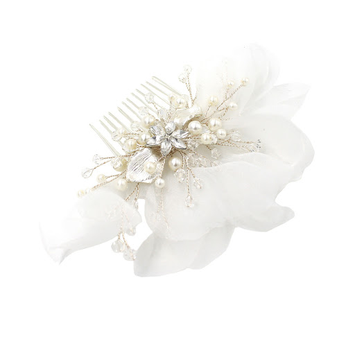 Title 3, Organza bloemen bruids oorbellen haar kam set, ...