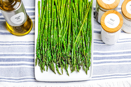 A platter of Oven-Roasted Asparagus.