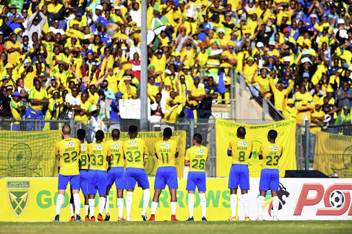 Sundowns players and fans deliver an impromptu celebration choreography after a win.