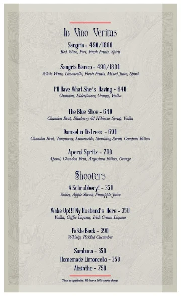 Slink & Bardot menu 