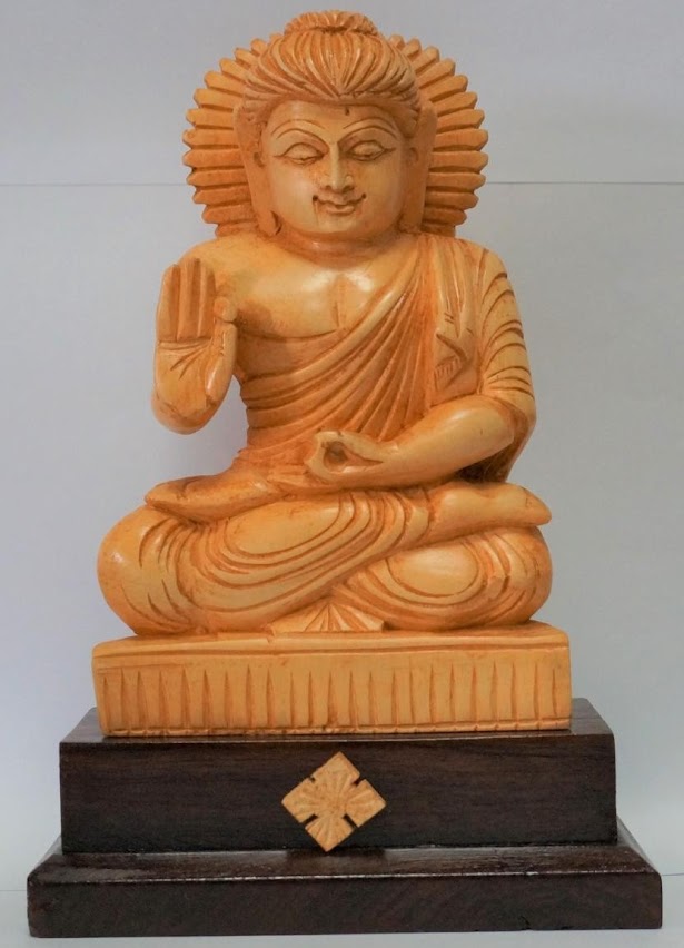 Handcarved Buddha idol made of Shivani wood and Rose wood