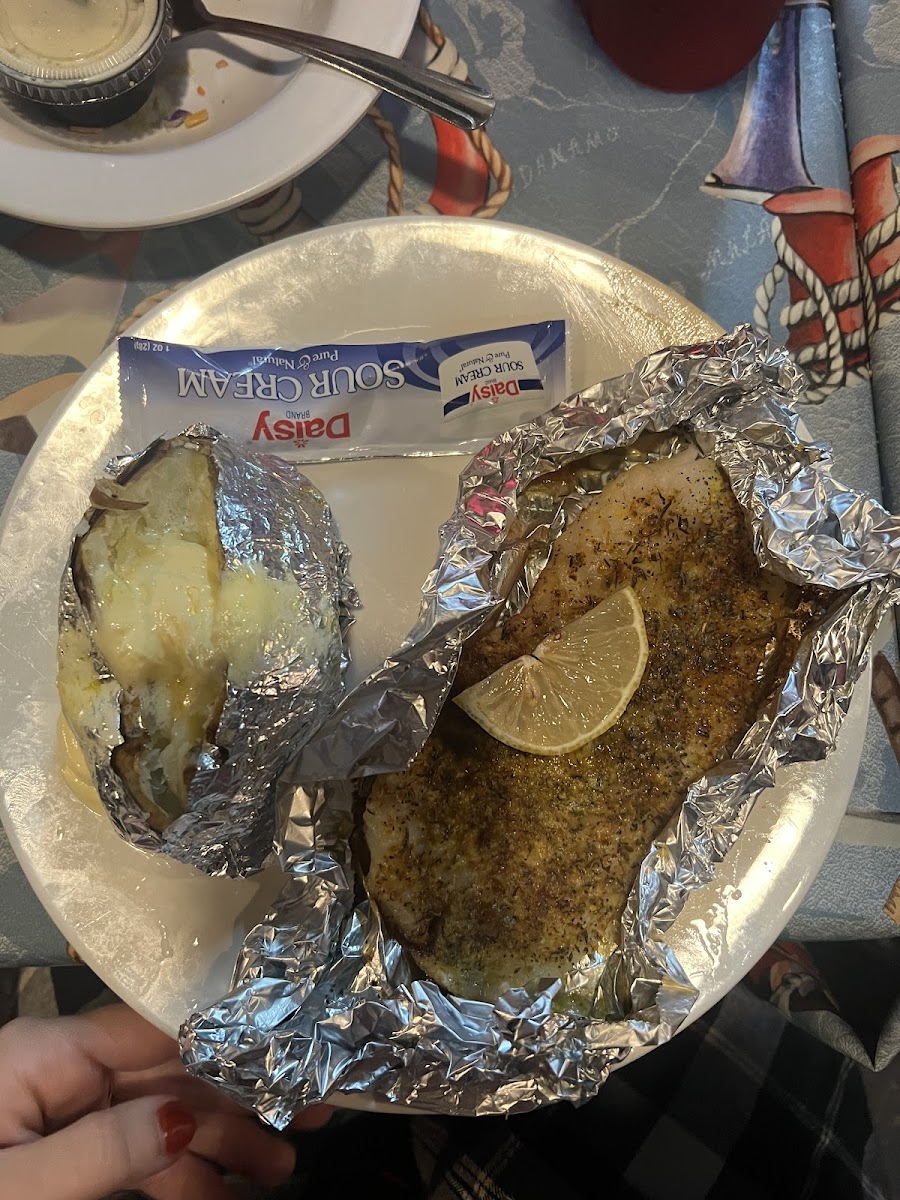 Blackened catfish with a baked potato