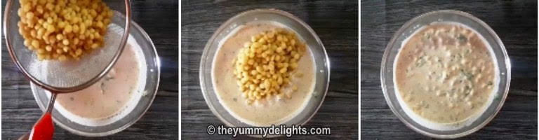 mixing boondi to the seasoned curd