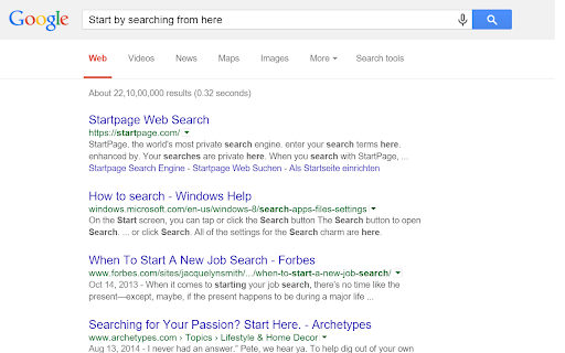 Goc gle searching Ew Startpage hitps://startpage.com/ Windows present—except, Searching Passion? Archetypes www.archetypes.com 