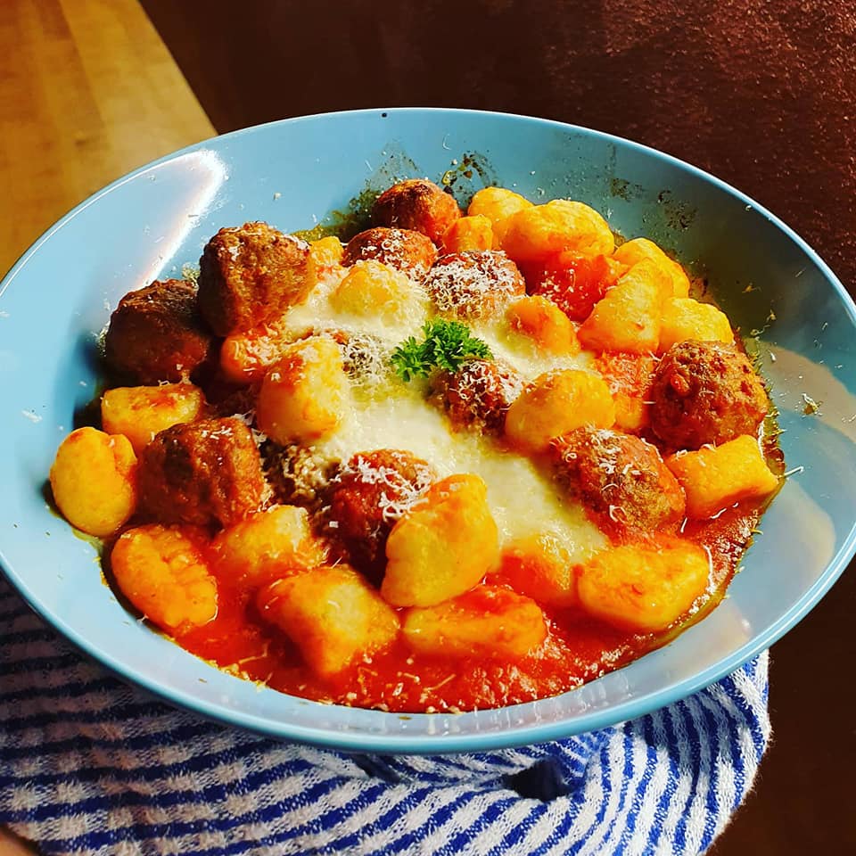 Baked Meatball Gnocchi with Fior di Latte and Pecorino