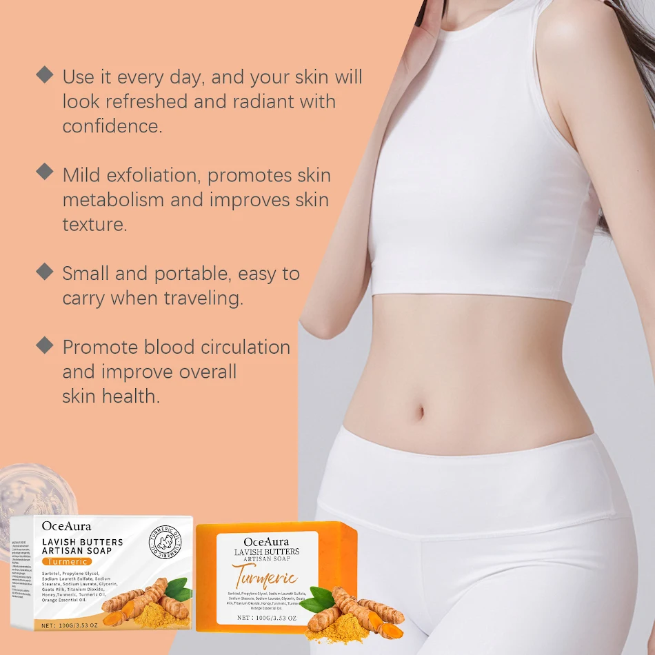 Jabón de cúrcuma para el cuidado de la piel, hidrata y suaviza. Nutrición y limpieza corporal con beneficios naturales para una piel radiante y saludable.
