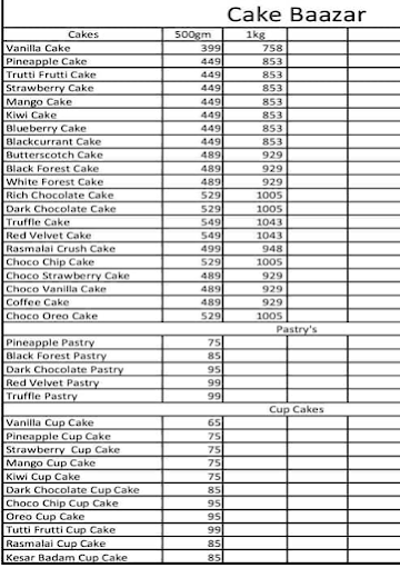 Cake Baazar menu 