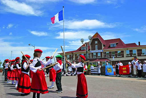 st-pierre-children.jpg - Schoolchildren practice a routine in Saint Pierre, Canada, a self-governing territorial overseas collectivity of France near Newfoundland. 