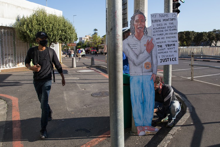 Clinton Osbourn created a life-size portrait of activist and sex worker Robyn Montsumi, who died in police custody at the Mowbray police station.