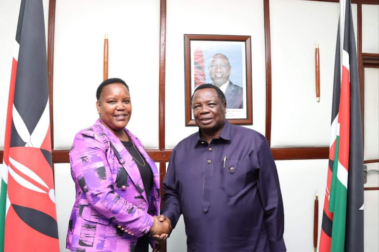 COTU-K SG Francis Atwoli when he met labour CS Florence Bore at the Ministry of Labour offices on February 1, 2023