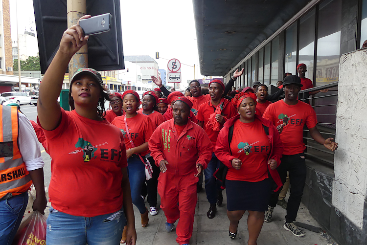 EFF members march down Oxford Street in East London yesterday