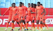 Charlton Mashumba of Polokwane City celebrates goal with teammates during the Absa Premiership match between Polokwane City and Highlands Park at Loftus Versfeld Stadium on August 21, 2020 in Pretoria, South Africa. 