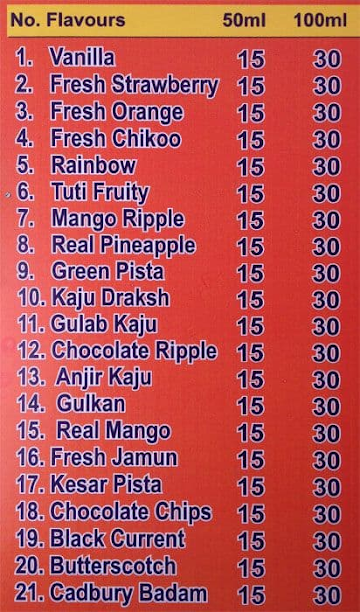 Bhairavnath Icecream menu 