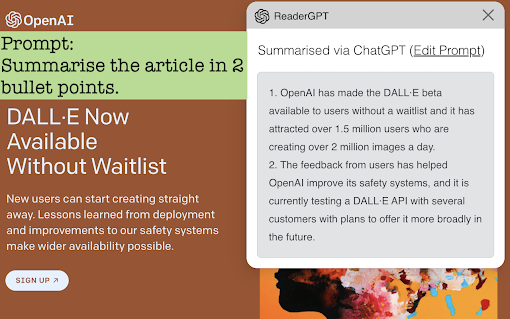 ReaderGPT: ChatGPT based Web Page Summariser