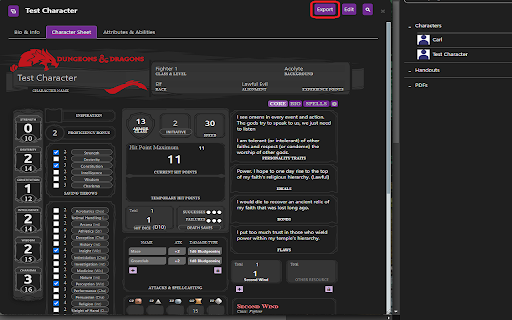 Roll20 Character Sheet Exporter for 5e