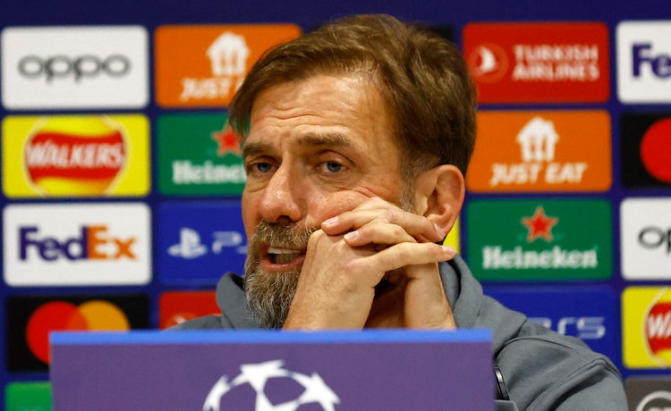 Liverpool manager Juergen Klopp during a Champions League press conference at Anfield in Liverpool on February 20 2023