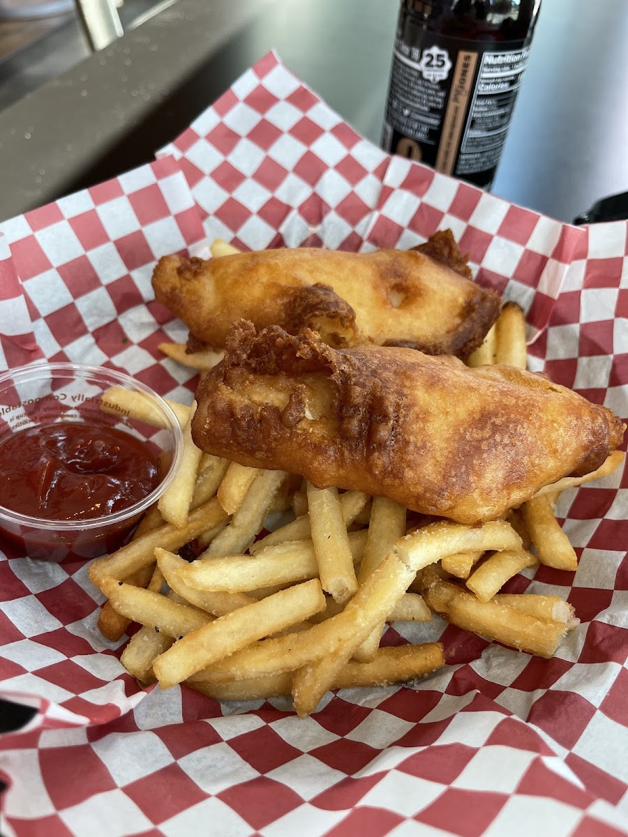 Kids fish and chips - smaller portion- no tartar and no slaw.