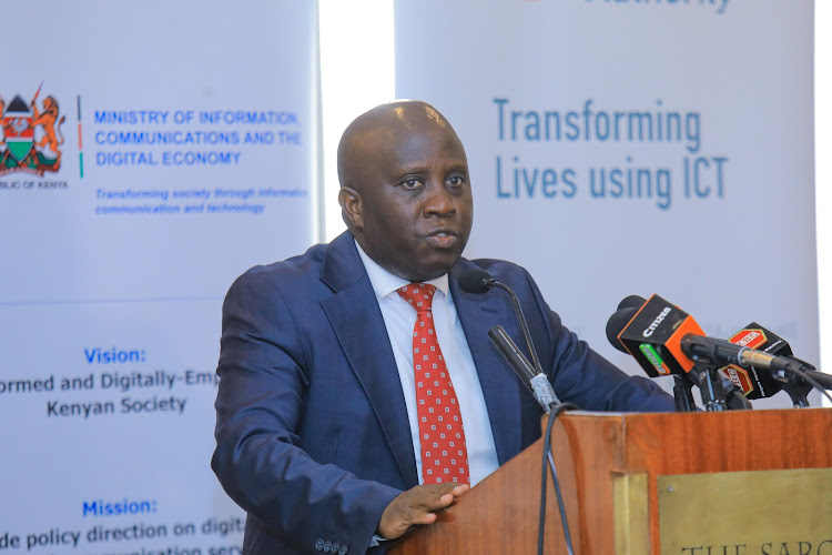 ICT and Digital Economy PS John Tanui speaking at a media briefing in Nairobi ahead of the Connected Africa Summit 2024