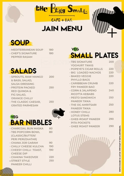 The Bigg Small Cafe + Bar menu 