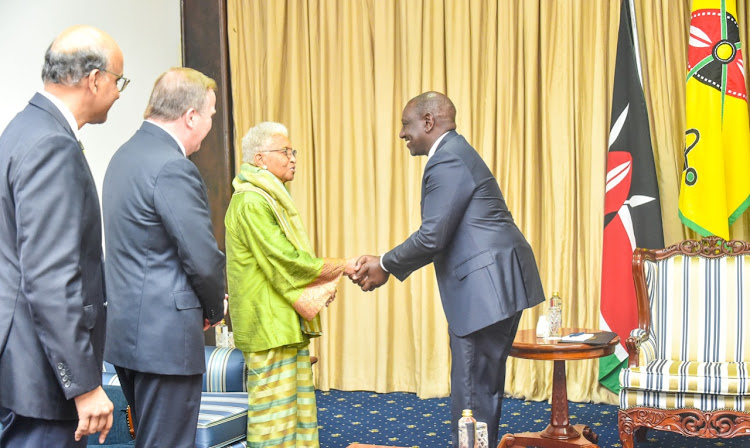 President William Ruto with former Liberian President Ellen Johnson Sirleaf and other members of the UN High-Advisory Board at the State House on October 19,2022.