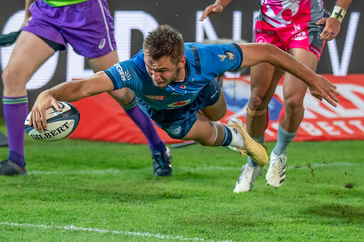 David Kriel of the Blue Bulls scores a try during the Carling Currie Cup match against the Pumas at Loftus Versfeld on May 27.