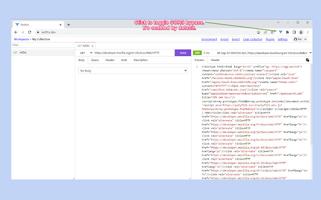 Restfox CORS Helper chrome extension