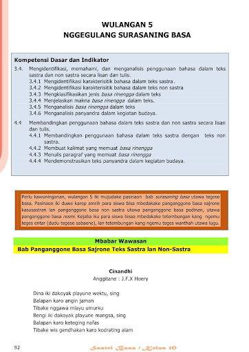 Buku Siswa Kelas 10 Bahasa Jawa Sastri Basa 2015