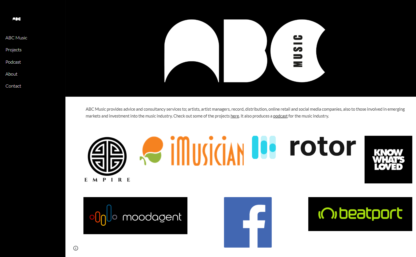 Home page of the music company