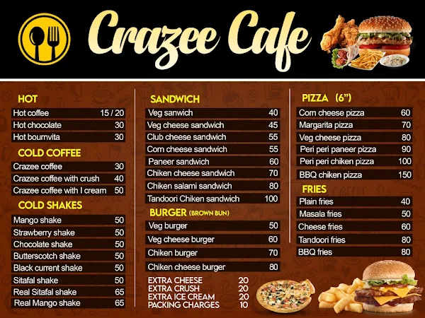 Crazee Cafe menu 