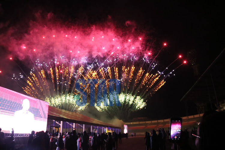 Fireworks displayed at Nyayo Stadium to mark the celebration after the Azimio Manifesto launch on June 6, 2022