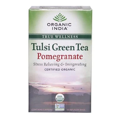 Organic India Tulsi Green Tea, Pomegranate - 25 bags