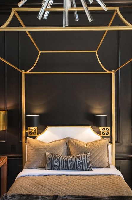 Quarto preto com dourado