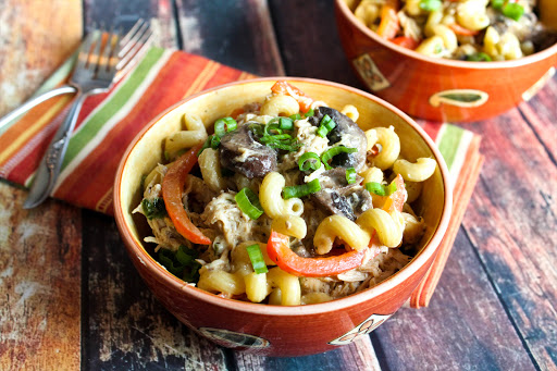 A bowl of Crock Pot Spicy Cajun Chicken Pasta.