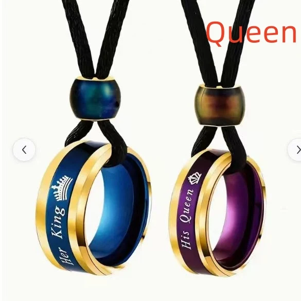 Creatieve blauw paarse kleurveranderende ronde kralen paar ringen en ketting. Uniek cadeau voor geliefden.