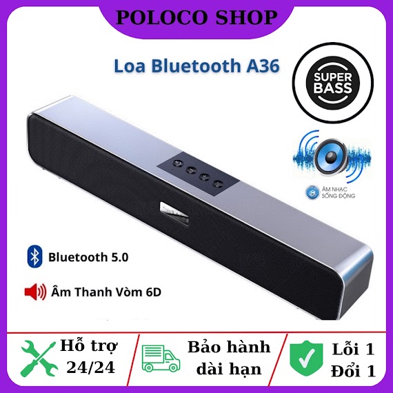 Loa Bluetooth A36 - Cao Cấp Bass Cực Mạnh - Âm Thanh Vòm 8D, Pin Sử Dụng 10 - 12 Giờ Liên Tục, Công Suất 20W Bluetooth 5.0