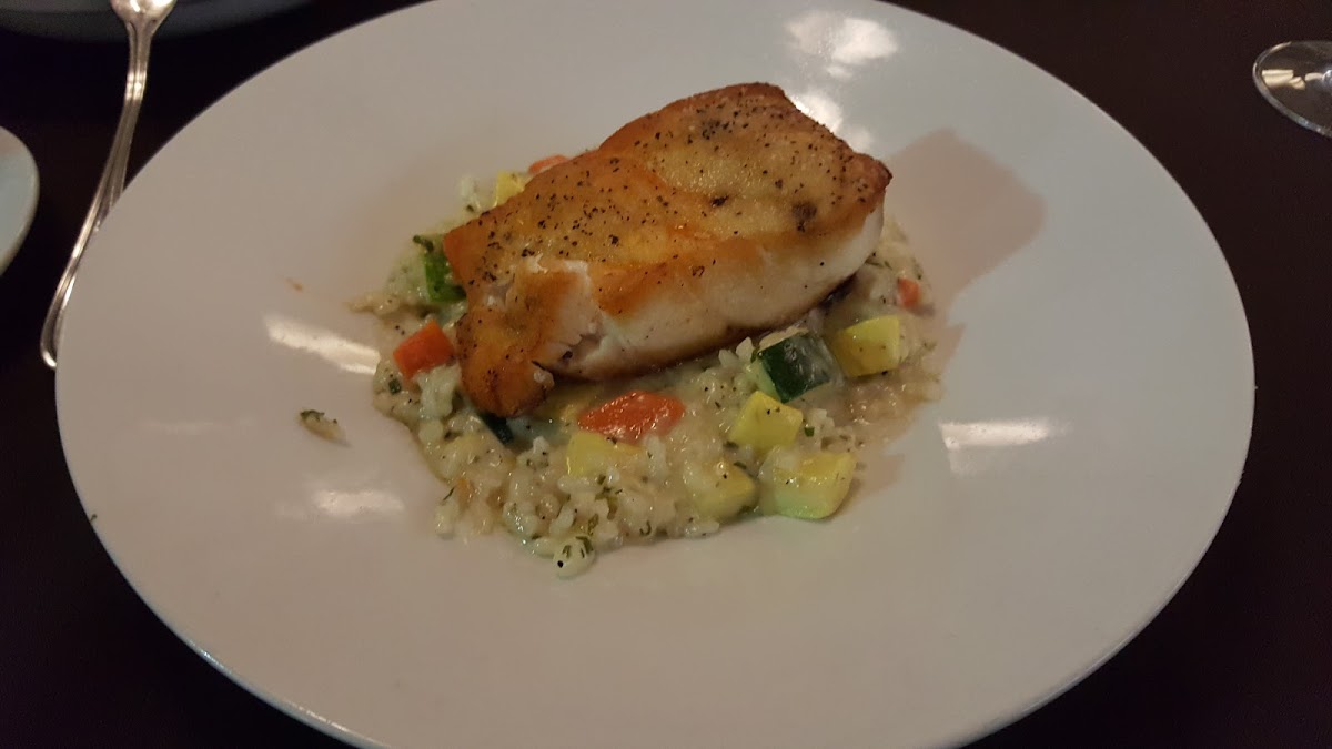 GF risotto Giardino with panseared barrel fish