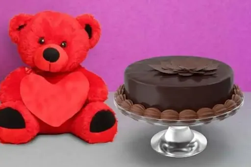 Chocolate Truffle Cake And 1 Teddy Red