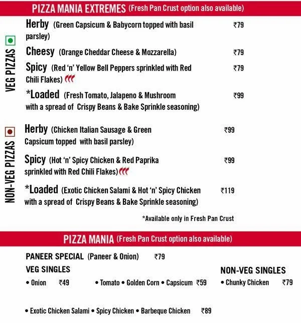 Domino's Pizza menu 