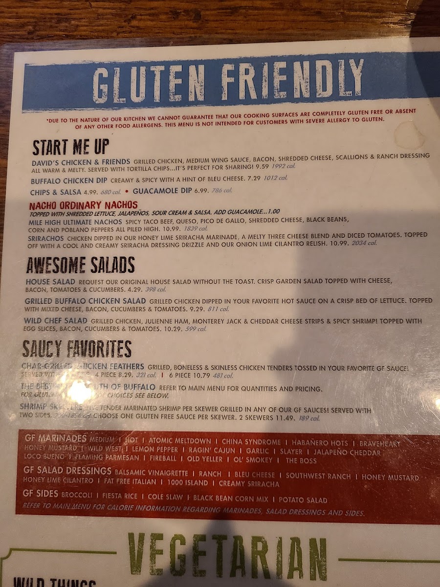 Gluten Free menu