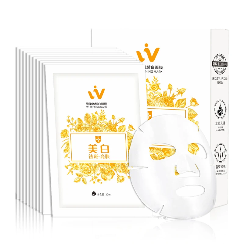 10 stuks Nicotinamide Whitening Masker in doos, hydraterend voor een heldere, gehydrateerde en egale huid.
