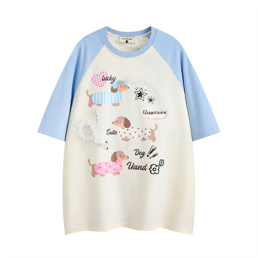 Title 2, Cartoon Sausage Puppy Printed Short Sleeve Men...
